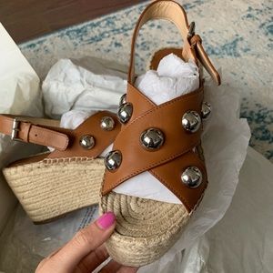 Marc Fisher Rella Wedge Studded Espadrille Brown